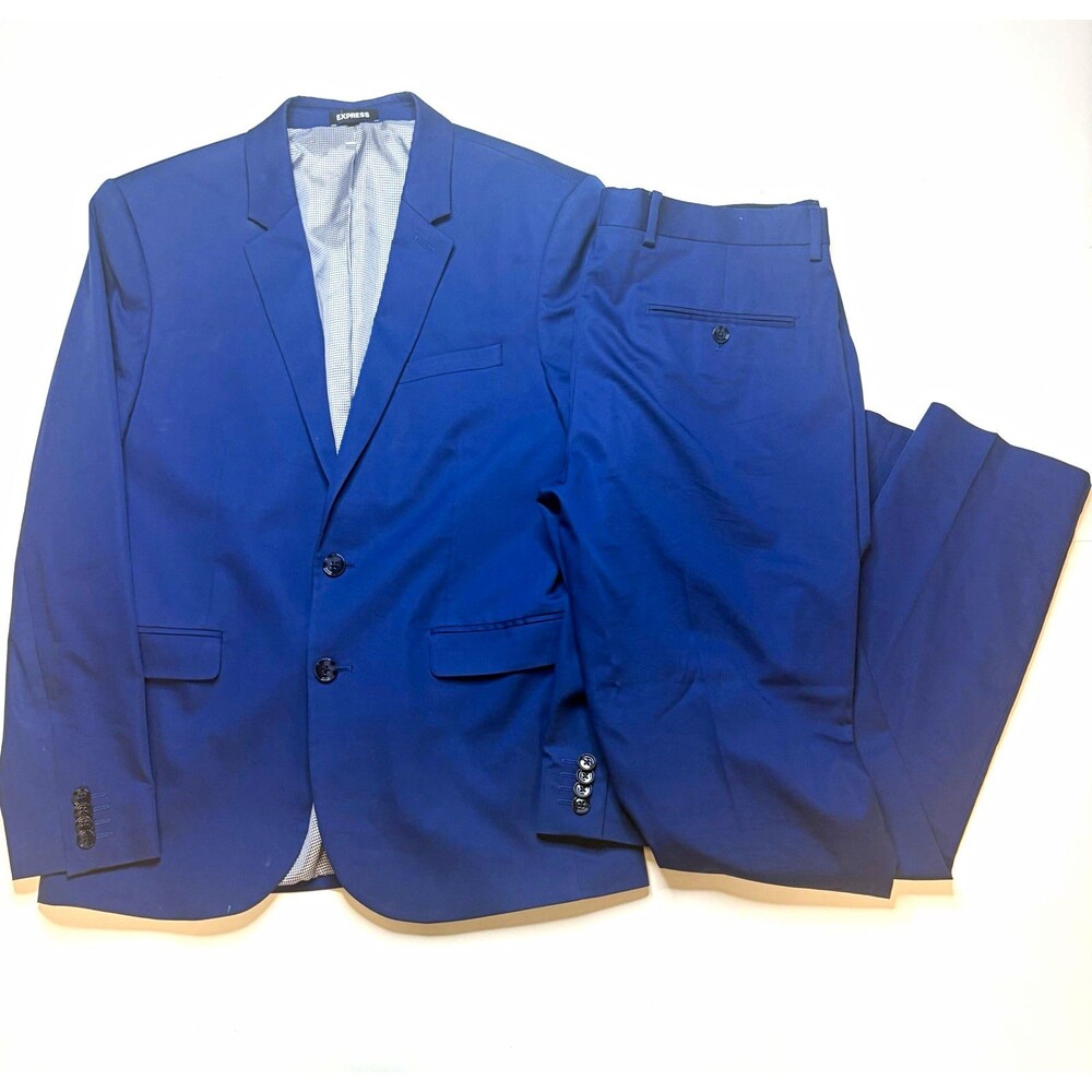 Express Extra Slim Blue Stretch 2-Piece Suit 2-Button Solid Size 36 32x34